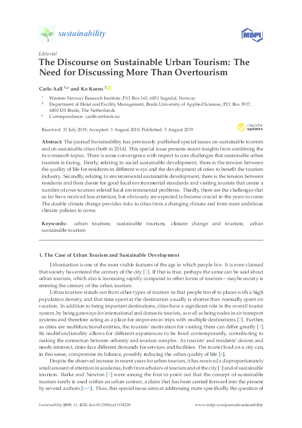 (PDF) The Discourse on Sustainable Urban Tourism: The Need for ...