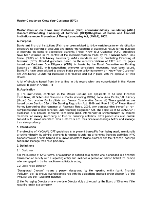 (PDF) Kyc aml cft pmla