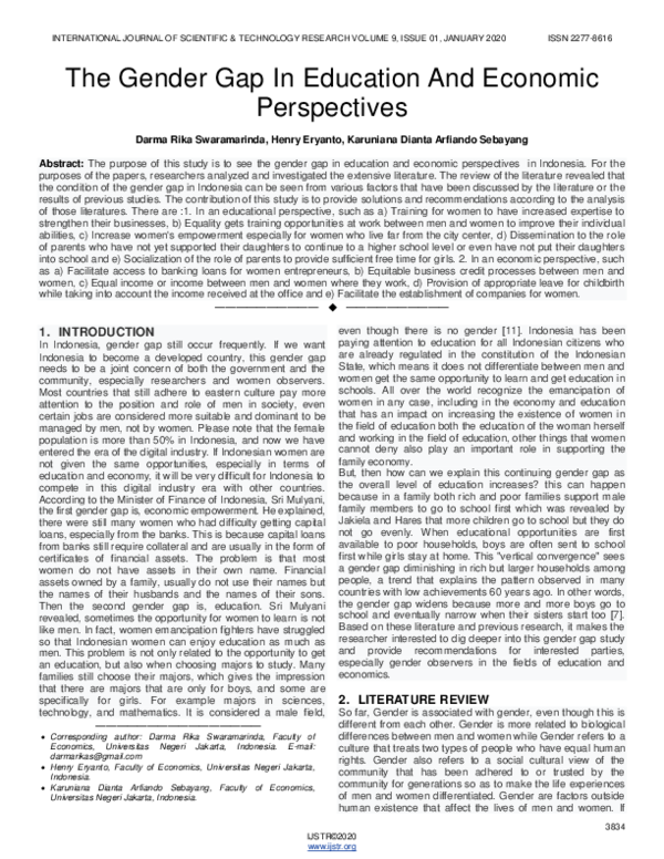 (PDF) The Gender Gap In Education And Economic Perspectives