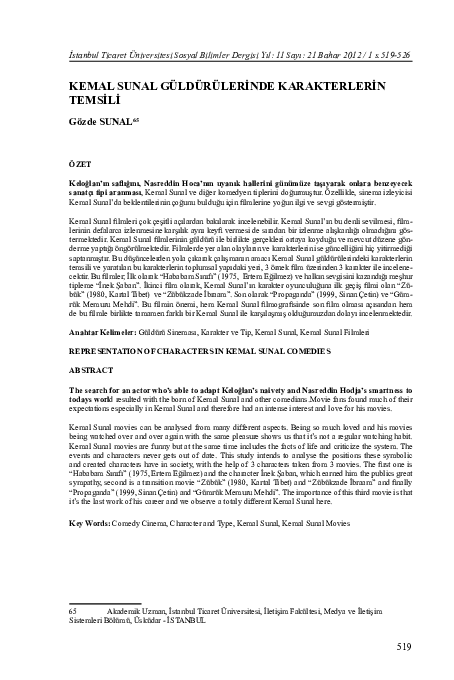 Pdf Kemal Sunal Guldurulerinde Karakterlerin Temsili Gozde Sunal Academia Edu
