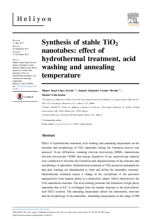 (PDF) Synthesis of stable TiO 2 nanotubes: effect of hydrothermal ...