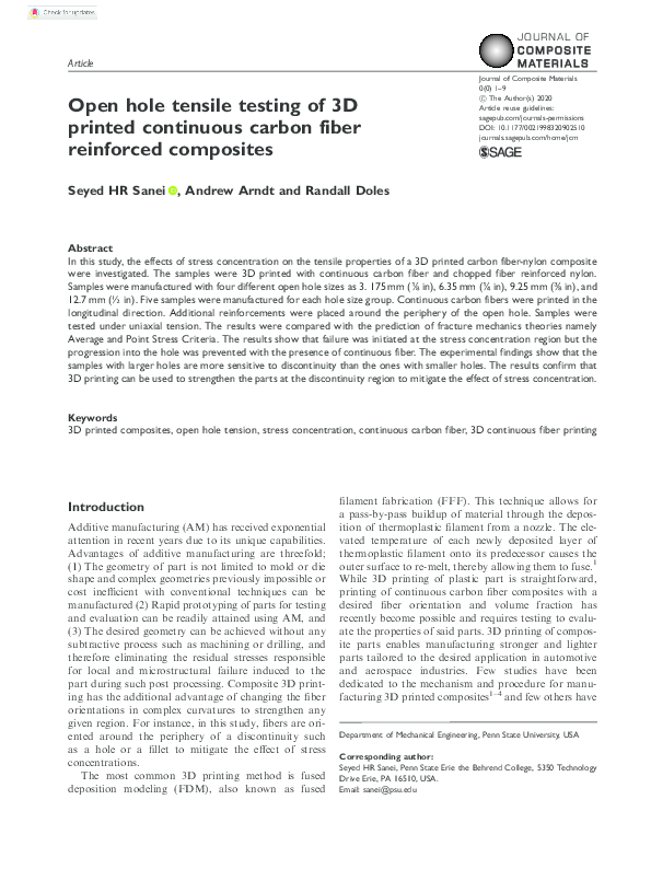 (PDF) Open hole tensile testing of 3D printed continuous carbon fiber ...