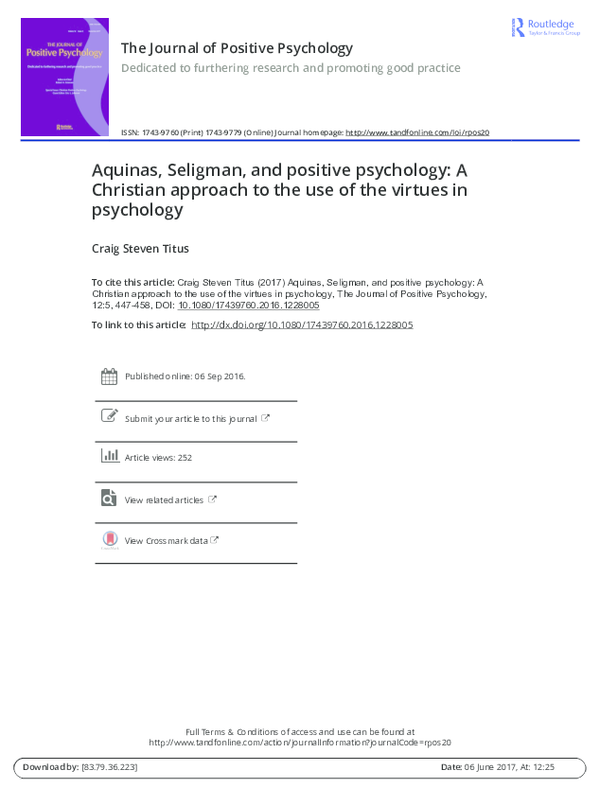(PDF) Aquinas, Seligman, and positive psychology A Christian approach