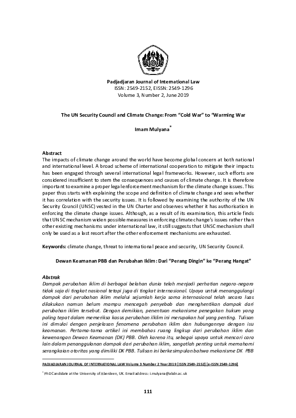 PDF) The UN Security Council and Climate Change: From “Cold