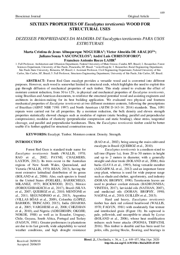 (PDF) Sixteen properties of Eucalyptus tereticornis wood for structural ...