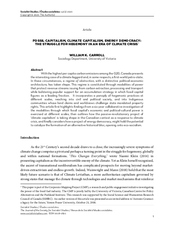 (PDF) FOSSIL CAPITALISM, CLIMATE CAPITALISM, ENERGY DEMOCRACY THE