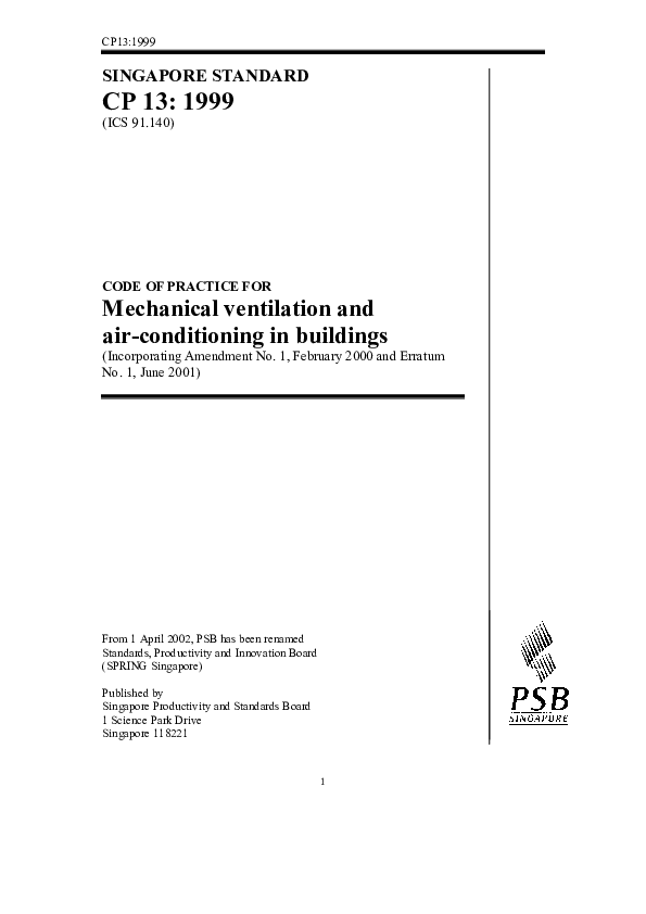 (PDF) CODE OF PRACTICE FOR Mechanical ventilation and airconditioning