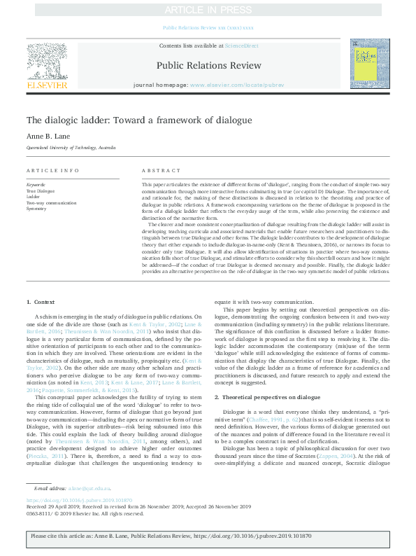 (PDF) The dialogic ladder: Toward a framework of dialogue