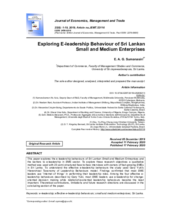 (PDF) Exploring E-leadership Behaviour of Sri Lankan Small and Medium ...