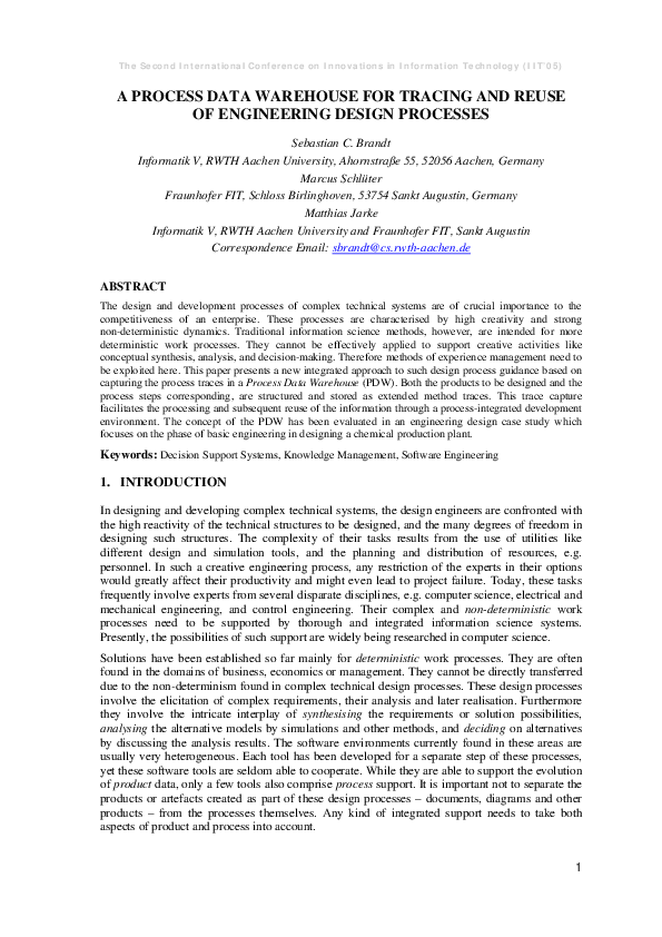 (PDF) A Process Data Warehouse for Tracing and Reuse of Engineering ...
