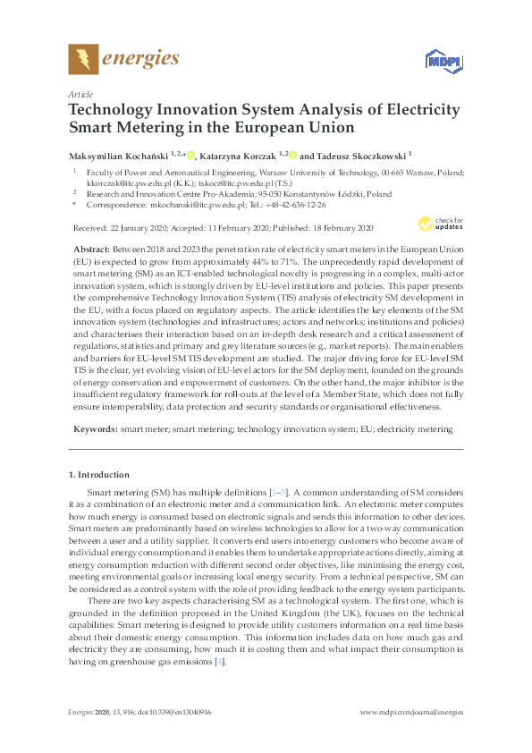 (PDF) Technology Innovation System Analysis of Electricity Smart ...
