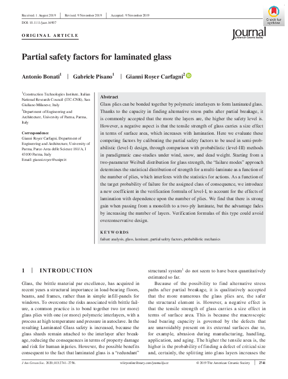(PDF) Partial safety factors for laminated glass Gabriele Pisano Academia.edu