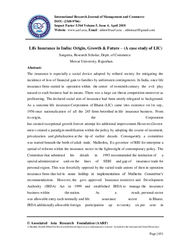 (PDF) Life Insurance in India: Origin, Growth & Future -(A case study ...