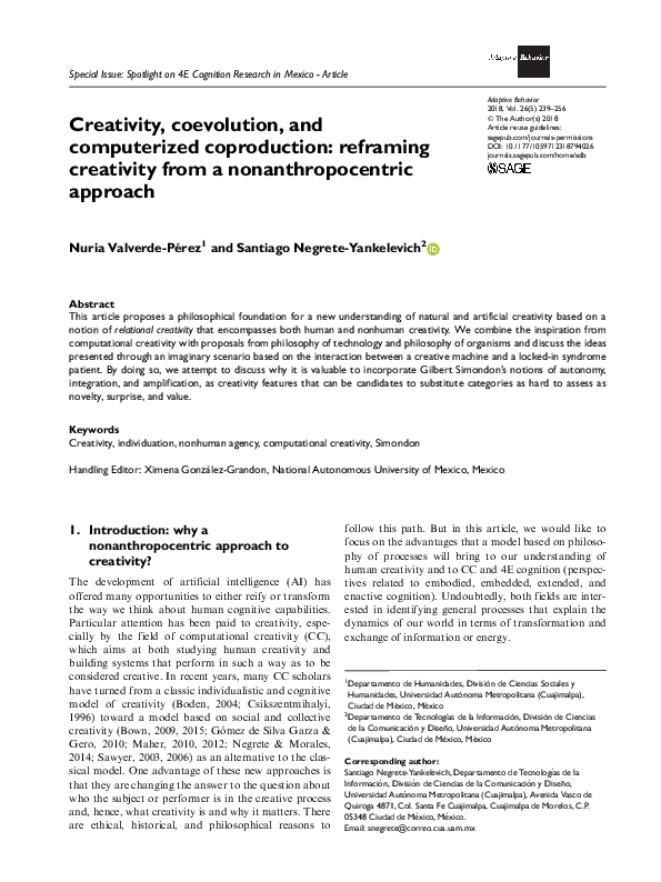 Creativity, coevolution, and computerized coproduction: reframing creativity from a nonanthropocentric approach