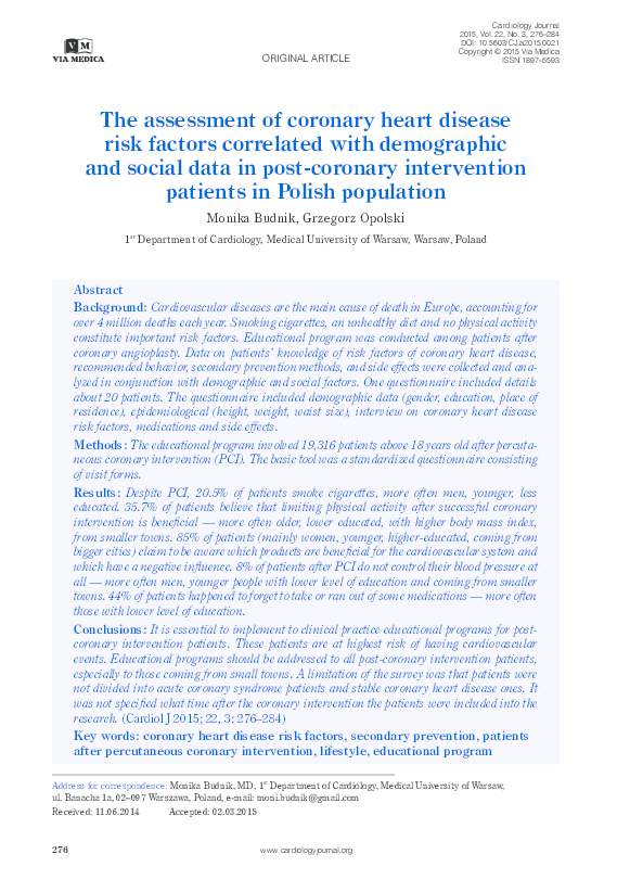 (PDF) The assessment of coronary heart disease risk factors correlated ...