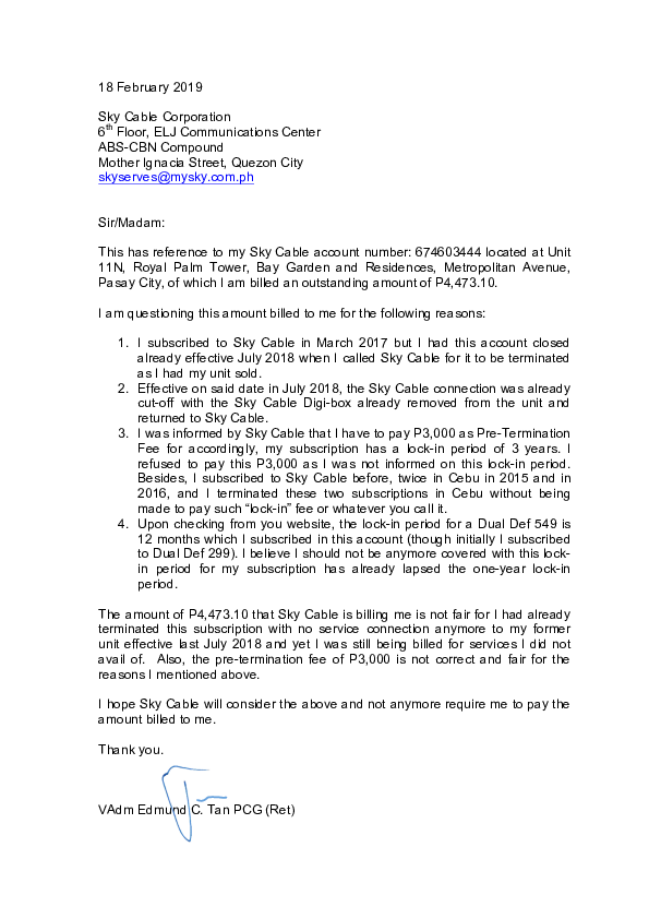 (PDF) Letter to Skycable (18 Feb 2019) Edmund Tan Academia.edu