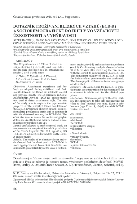 (PDF) The Experiences of Close Relationships-Revised (ECR-R) and ...