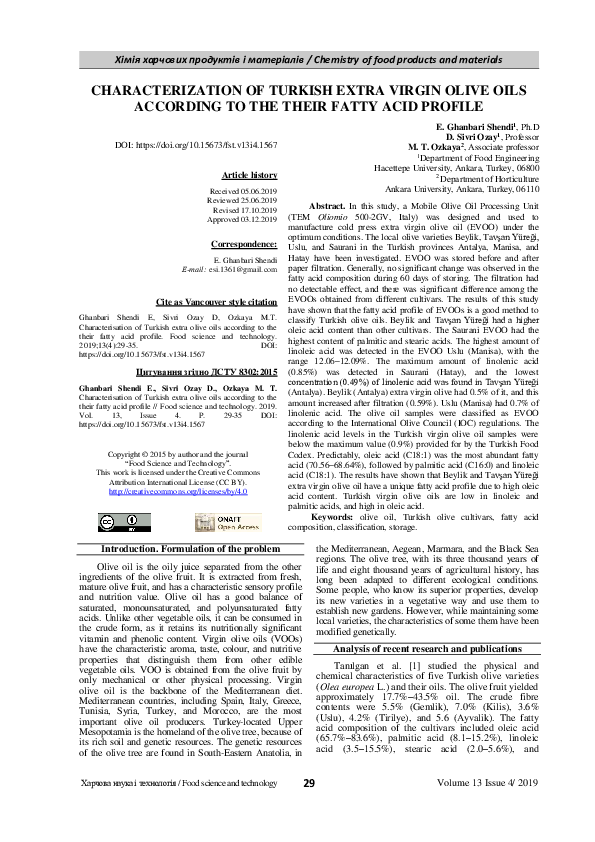 (PDF) CHARACTERIZATION OF TURKISH EXTRA VIRGIN OLIVE OILS ACCORDING TO ...