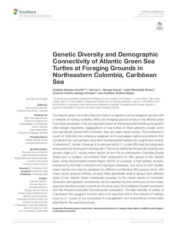 (PDF) Genetic Diversity and Demographic Connectivity of Atlantic Green ...
