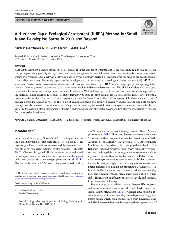 (PDF) A Hurricane Rapid Ecological Assessment (H-REA) Method for Small ...