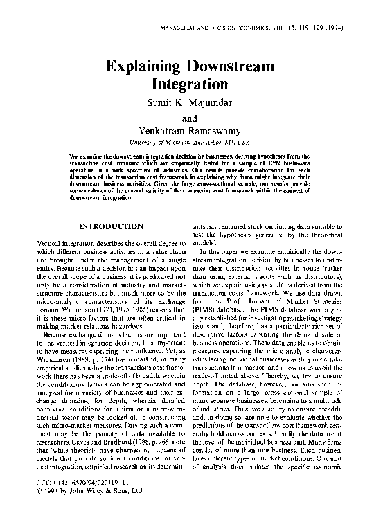(PDF) Explaining Downstream Integration