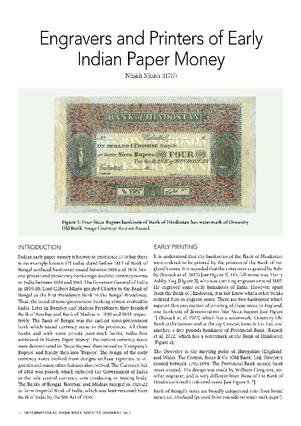 (PDF) Engravers and printer of the Early Paper Money of India