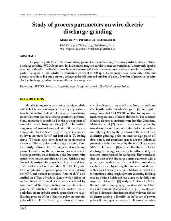 (PDF) Study of process parameters on wire electric discharge grinding