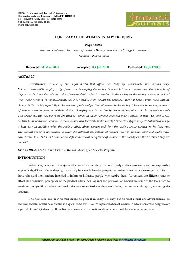 (PDF) PORTRAYAL OF WOMEN IN ADVERTISING