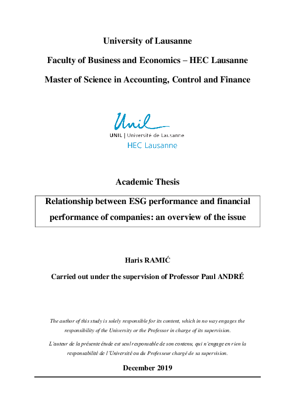 Pdf Relationship Between Esg Performance And Financial Performance Of