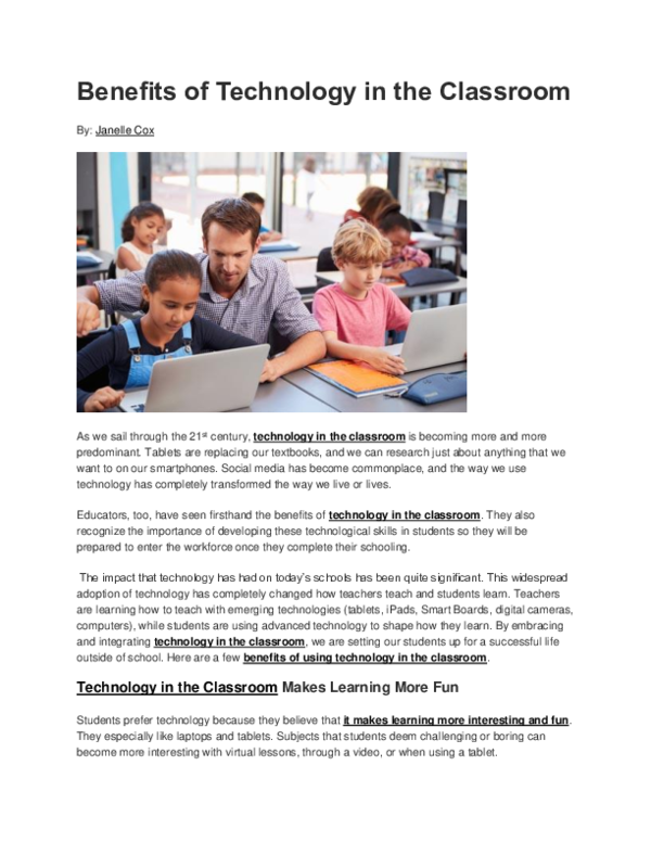 (DOC) Benefits of Technology in the Classroom Technology Prepares ...