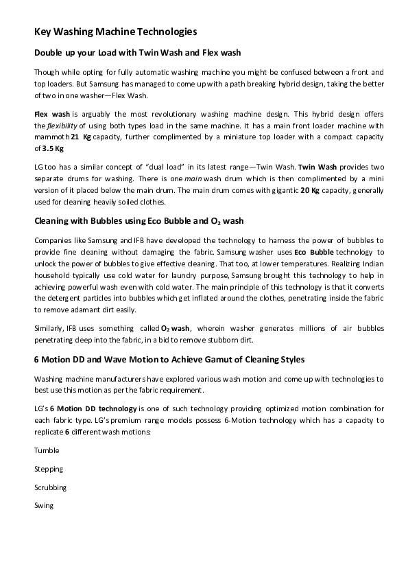 (PDF) Key Washing Machine Technologies Double up your Load with Twin