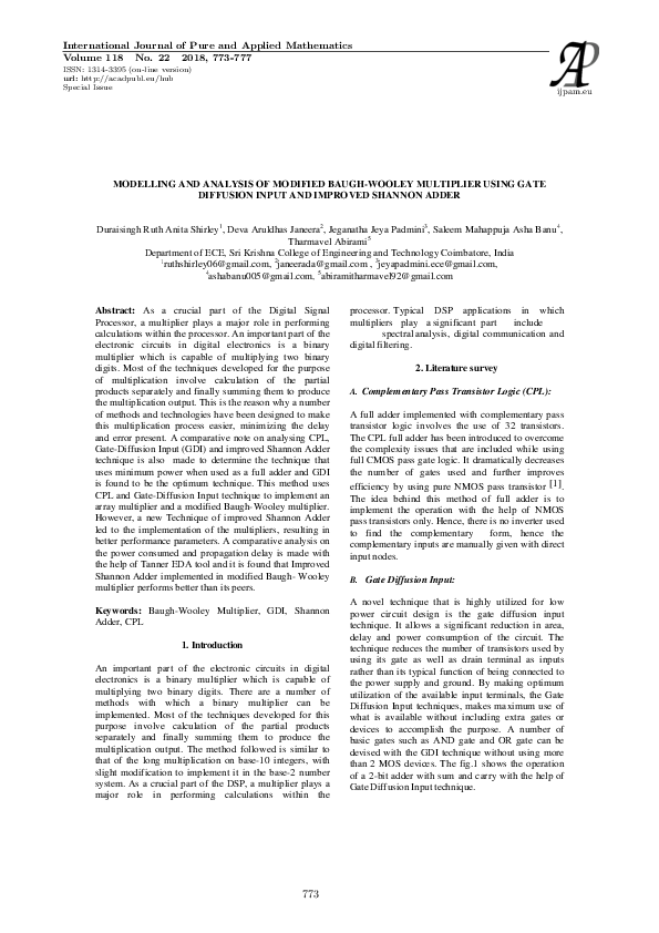 (PDF) MODELLING AND ANALYSIS OF MODIFIED BAUGH-WOOLEY MULTIPLIER USING ...