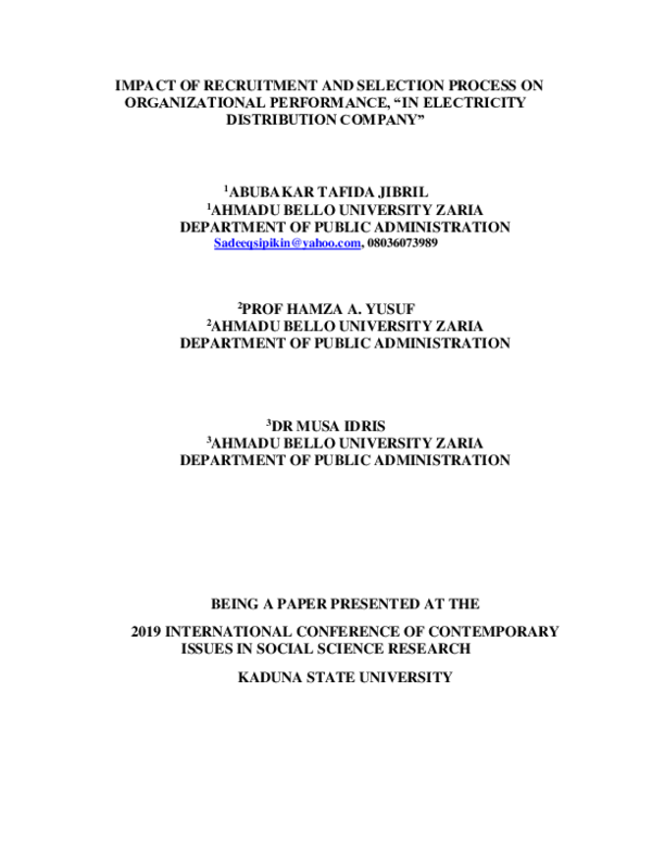 (DOC) IMPACT OF RECRUITMENT AND SELECTION PROCESS ON ORGANIZATIONAL ...