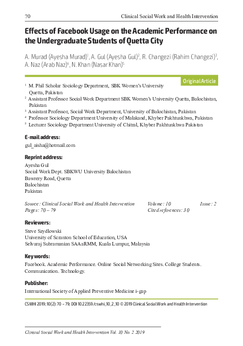 (PDF) Effects of Facebook Usage on the Academic Performance on the ...