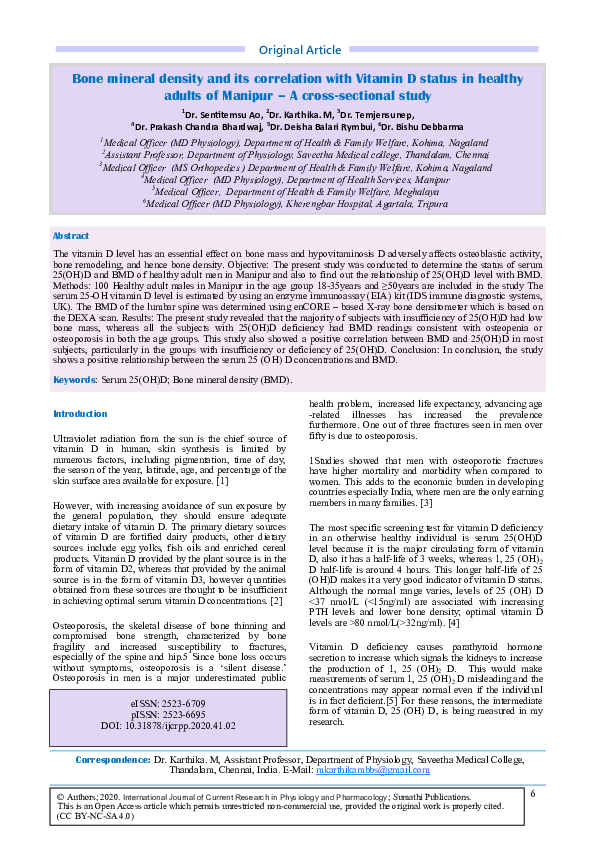 (PDF) Bone mineral density and its correlation with Vitamin D status in ...