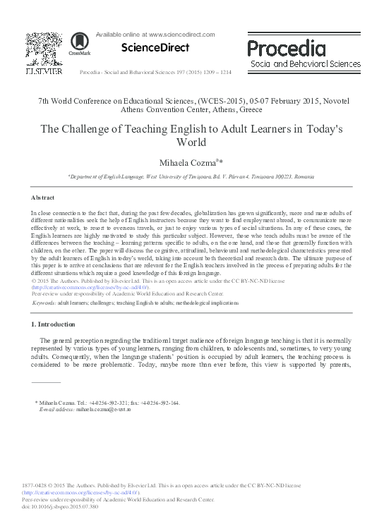 (PDF) The Challenge of Teaching English to Adult Learners in Today's World