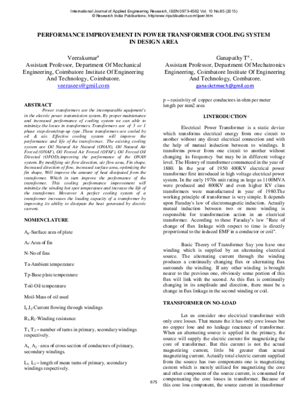 (PDF) PERFORMANCE IMPROVEMENT IN POWER TRANSFORMER COOLING SYSTEM IN