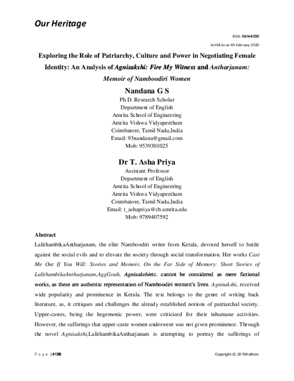 (PDF) Our Heritage Exploring the Role of Patriarchy, Culture and Power ...