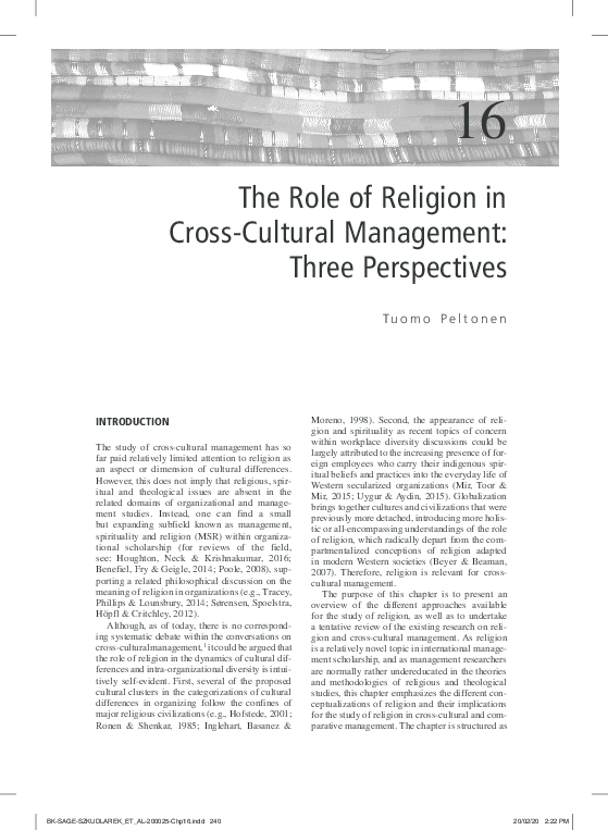 (PDF) The role of religion in cross-cultural management: three ...