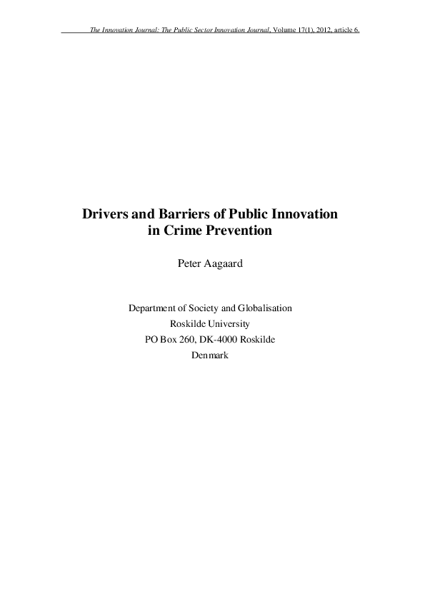 (PDF) Drivers and Barriers of Public Innovation in Crime Prevention