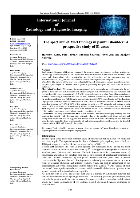 (PDF) The spectrum of MRI findings in painful shoulder: A prospective ...