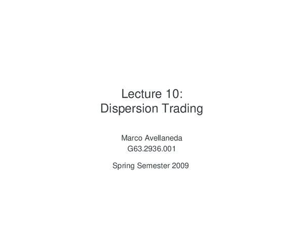 (PDF) Lecture 10: Dispersion Trading
