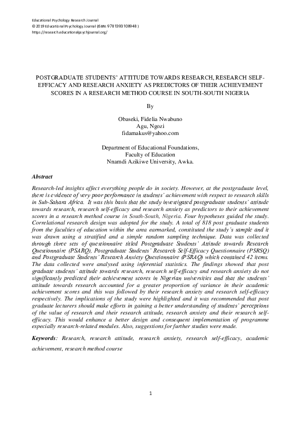 (PDF) POSTGRADUATE STUDENTS' ATTITUDE TOWARDS RESEARCH, RESEARCH SELF ...