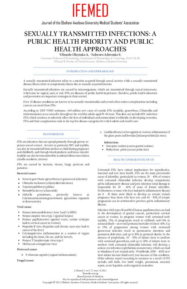(PDF) SEXUALLY TRANSMITTED INFECTIONS: A PUBLIC HEALTH PRIORITY AND ...