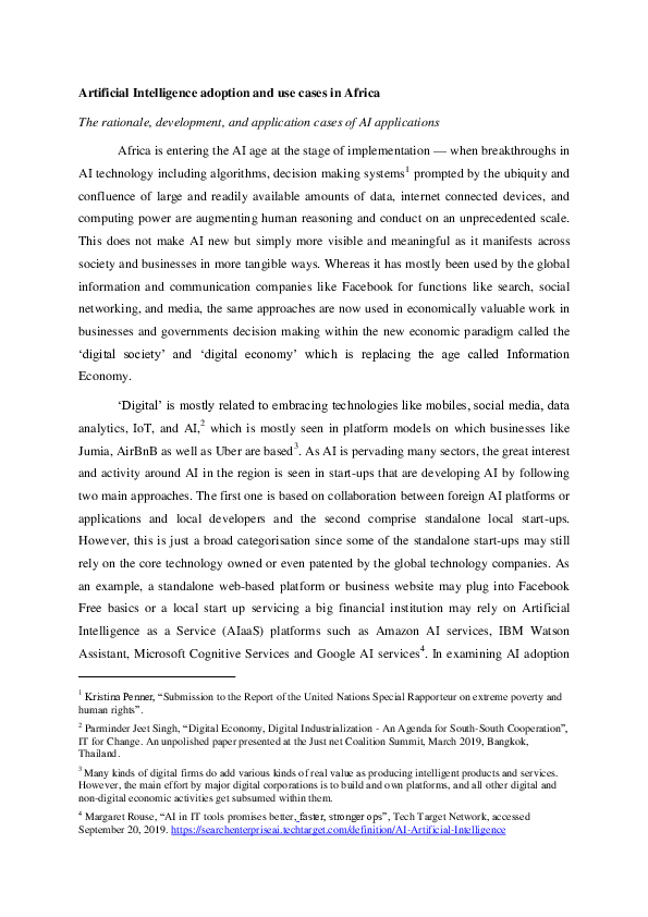 (PDF) Artificial Intelligence adoption and use cases in Africa