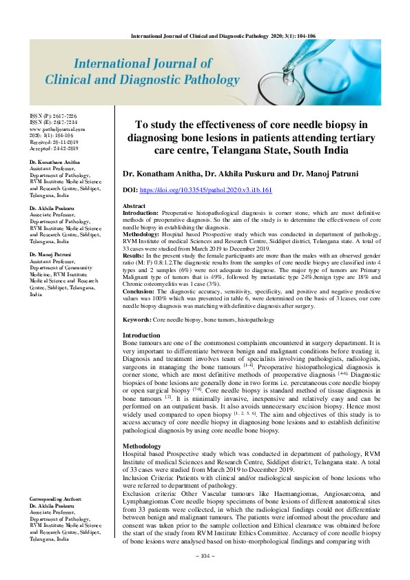 (PDF) To study the effectiveness of core needle biopsy in diagnosing ...