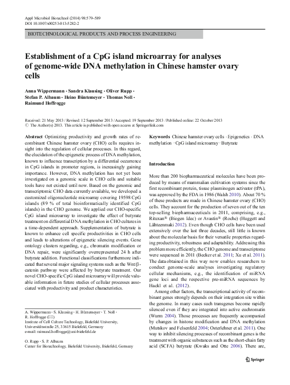 (PDF) Establishment of a CpG island microarray for analyses of genome ...