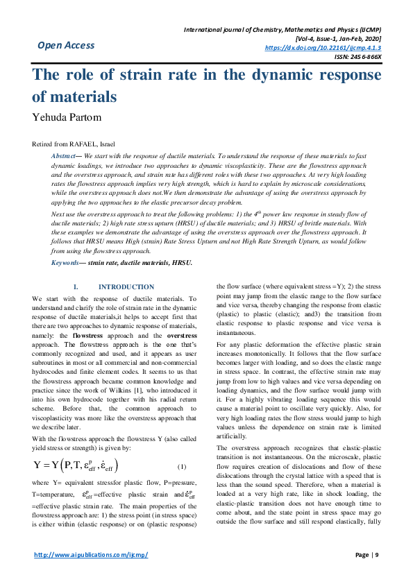 (PDF) The role of strain rate in the dynamic response of materials