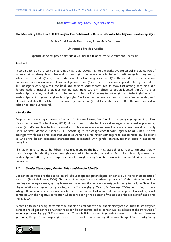 (PDF) The Mediating Effect on Self-Efficacy in The Relationship Between ...