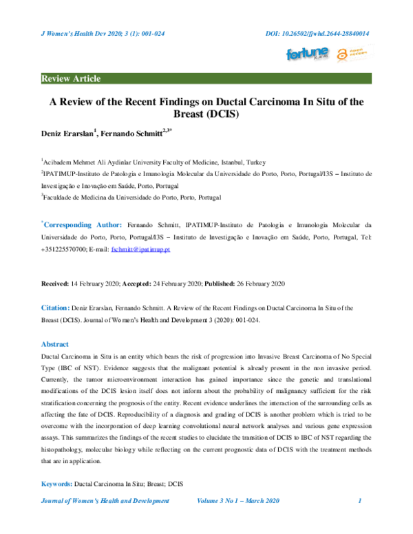 (PDF) A Review of the Recent Findings on Ductal Carcinoma In Situ of ...